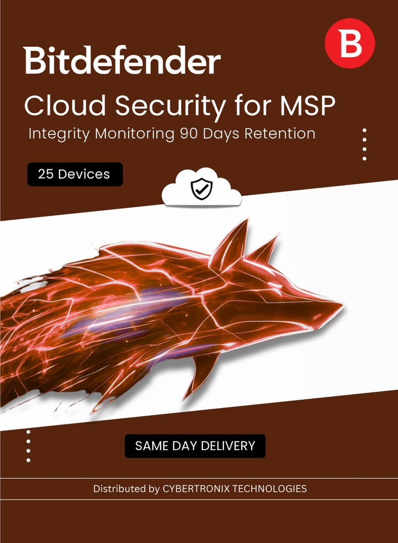 Bitdefender Cloud Security for MSP – Integrity Monitoring 90 Days Retention 25 Devices for 1 Year | Digital License | SAME DAY DELIVERY